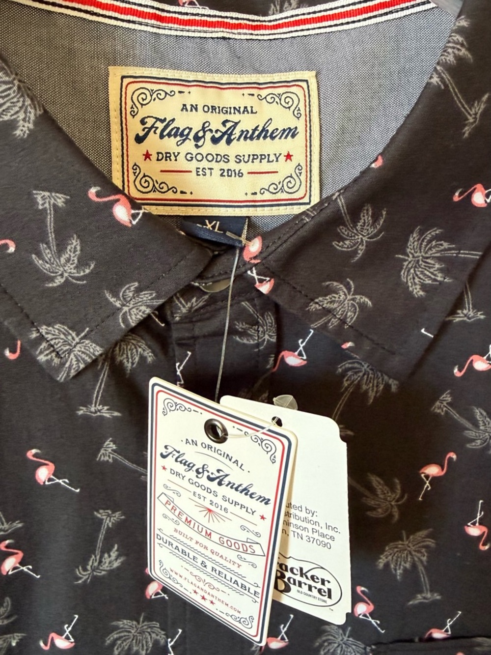 Men’s Navy Flamingo Print Short-Sleeve Shirt - Picture 2 of 7